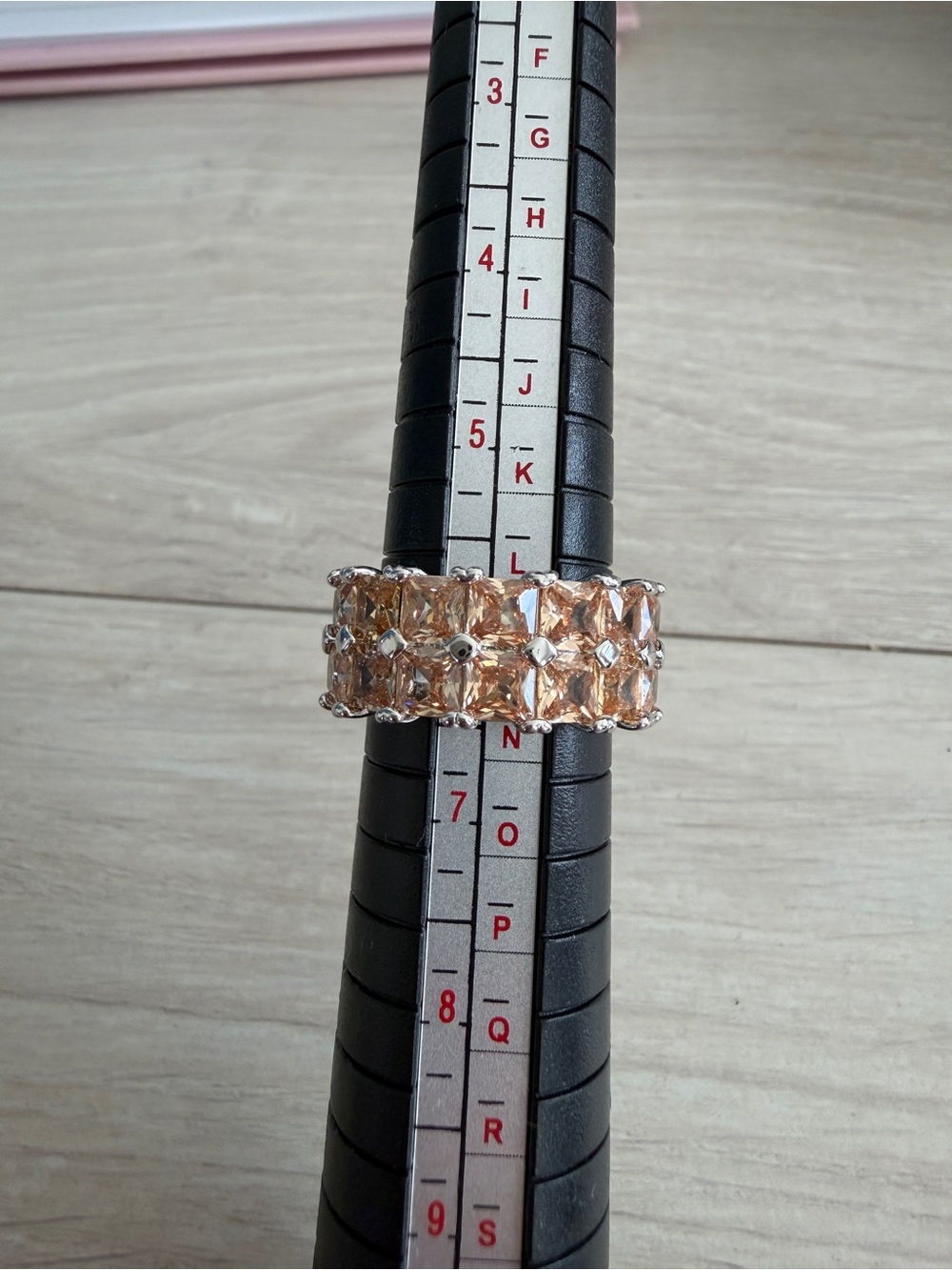 Wide Rose Champagne Crystal Eternity Band Ring